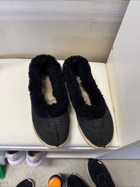 UGG Women's Black Suede Shearling-Lined Slip-Ons